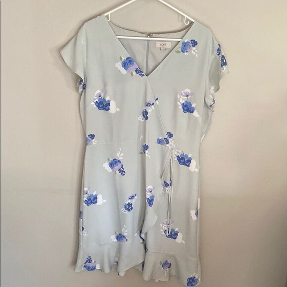 LOFT Women's Floral Wrap Dress - Blue and White - Picture 1 of 4